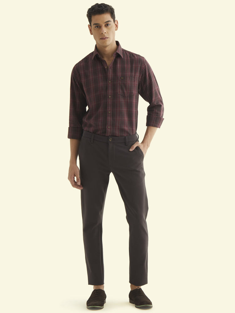Brown Solid 4-Way Stretch Ultra Slim Fit Trouser