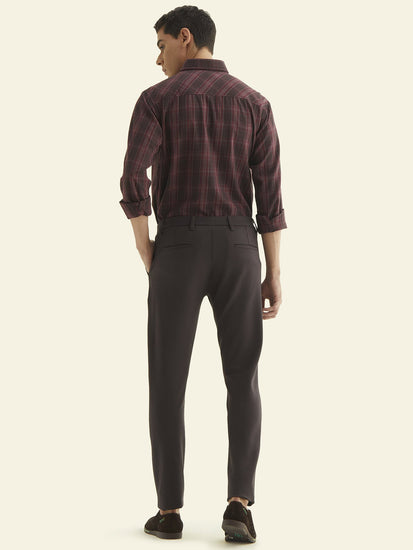 Brown Solid 4-Way Stretch Ultra Slim Fit Trouser
