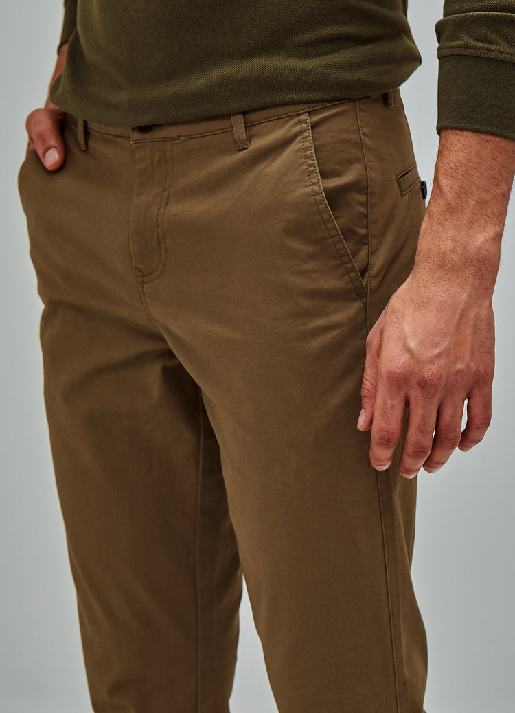 Khaki Solid Stretch Slim Fit Trouser