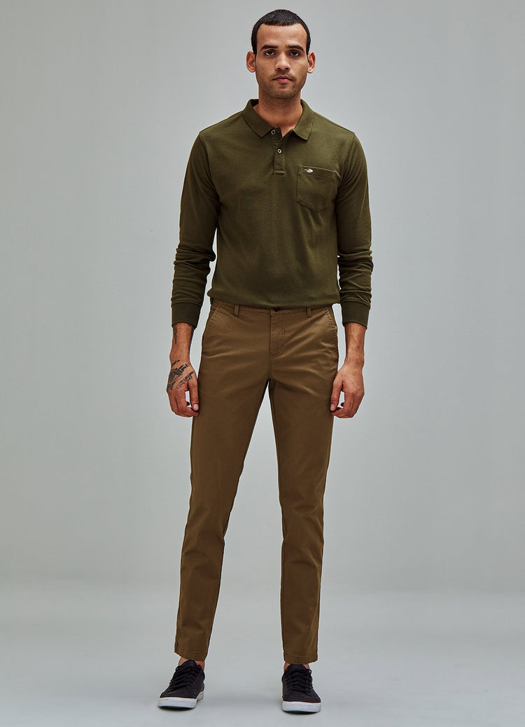 Khaki Solid Stretch Slim Fit Trouser