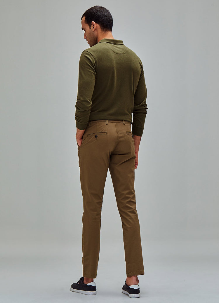 Khaki Solid Stretch Slim Fit Trouser