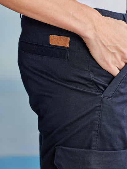 Navy Satin Stretch Cargo Trouser