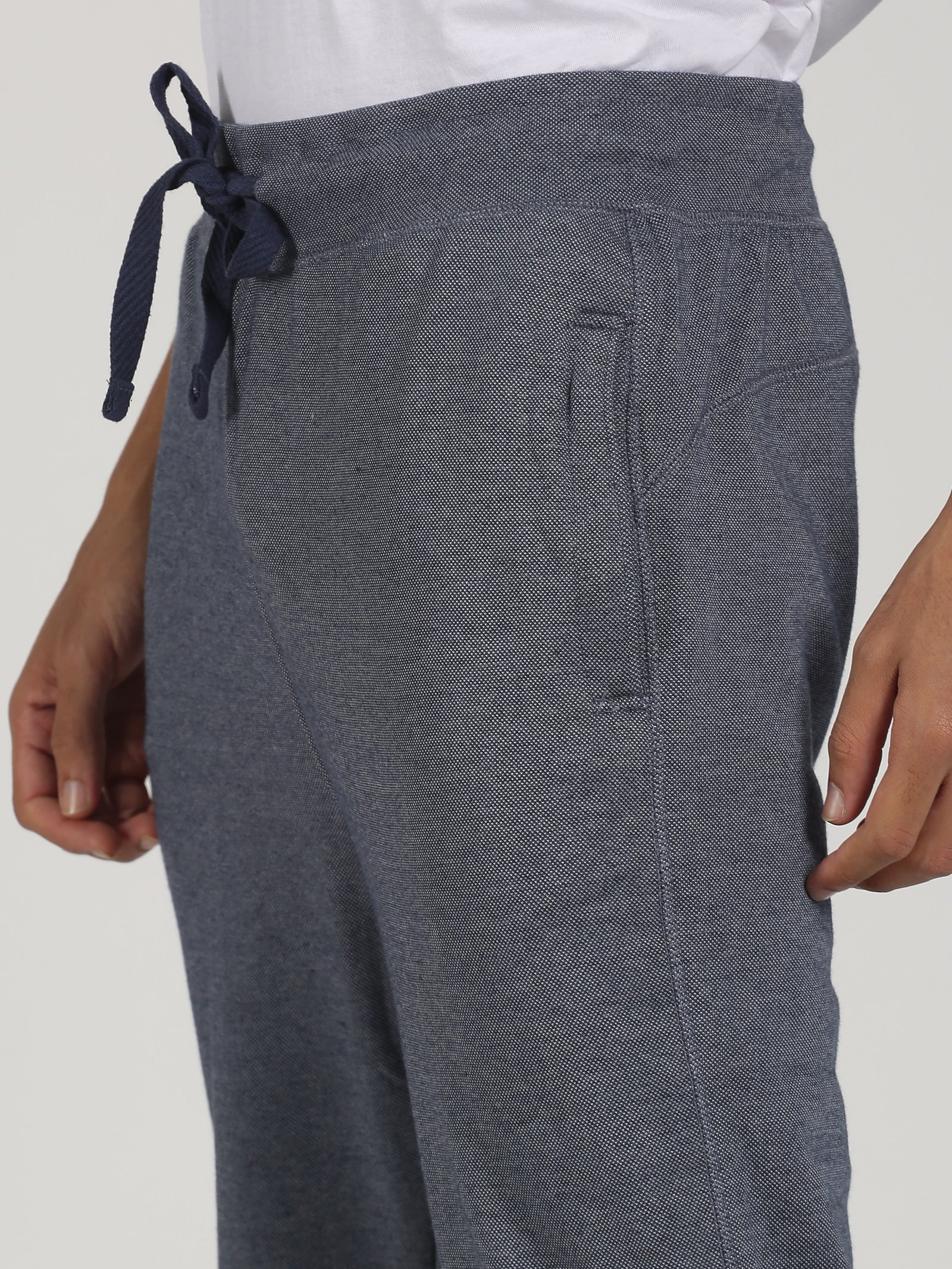 Navy Melange Solid Casual Track Pant