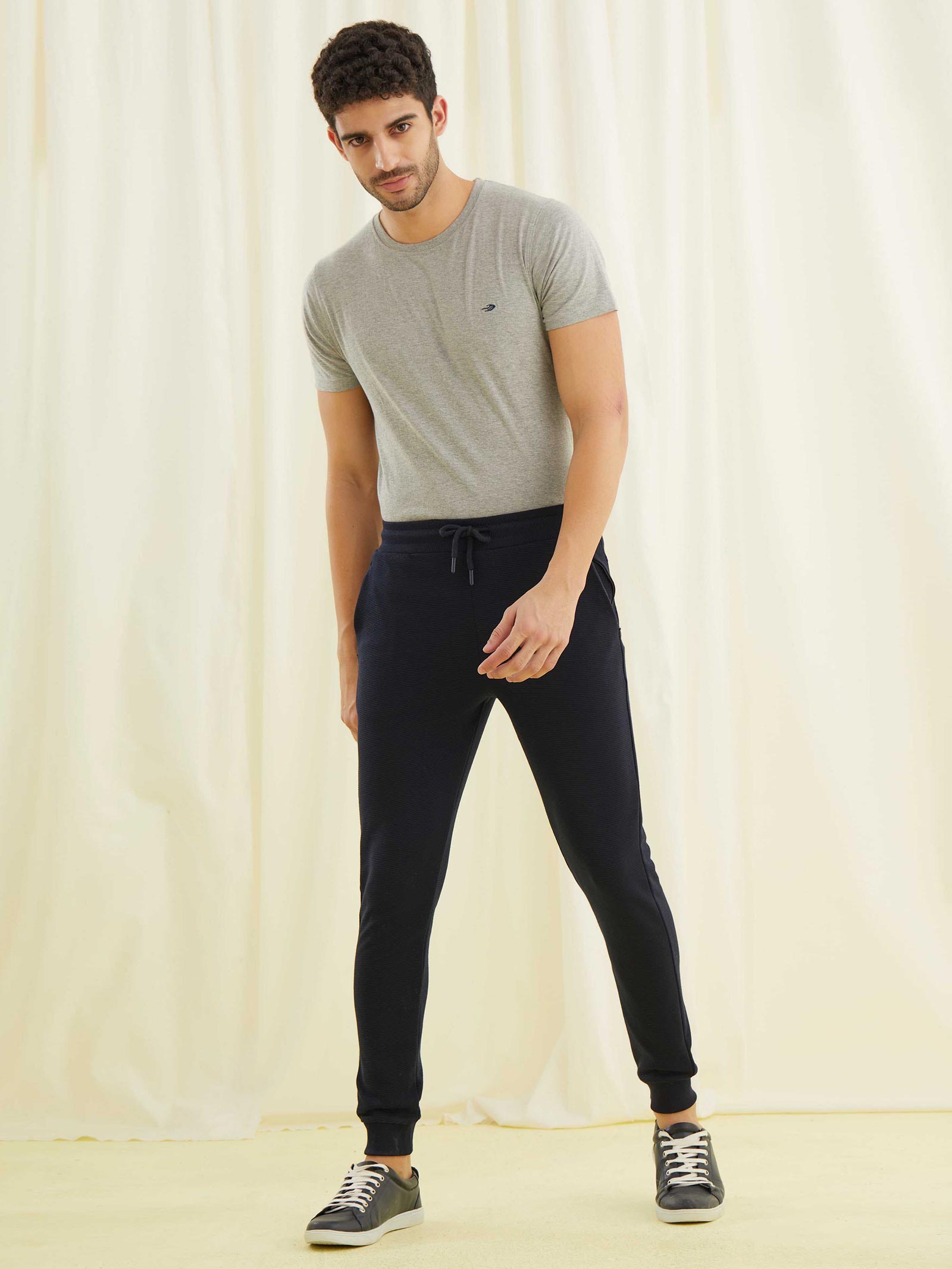 Navy Jacquard Joggers