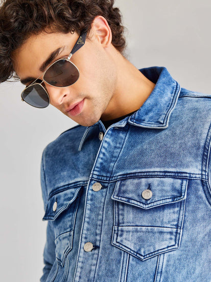 Light Blue Solid Denim Jacket