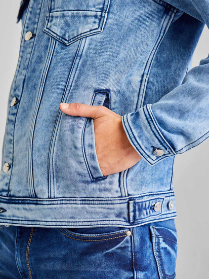 Light Blue Solid Denim Jacket