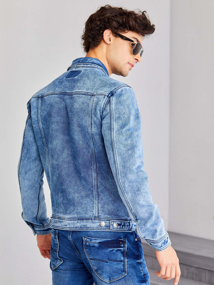 Light Blue Solid Denim Jacket