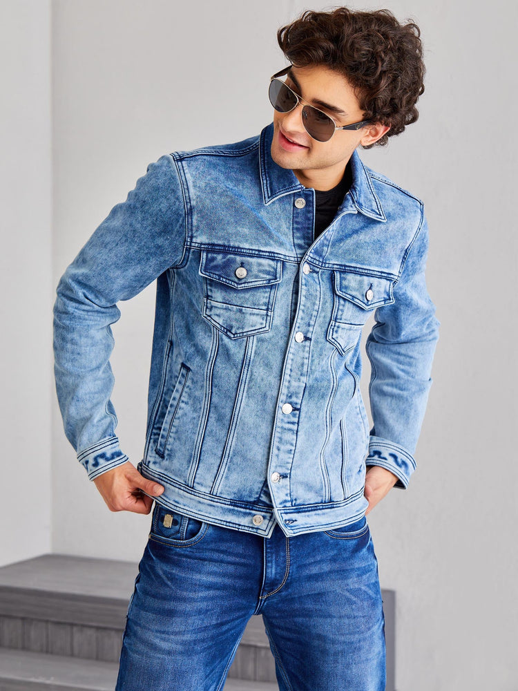 Light Blue Solid Denim Jacket