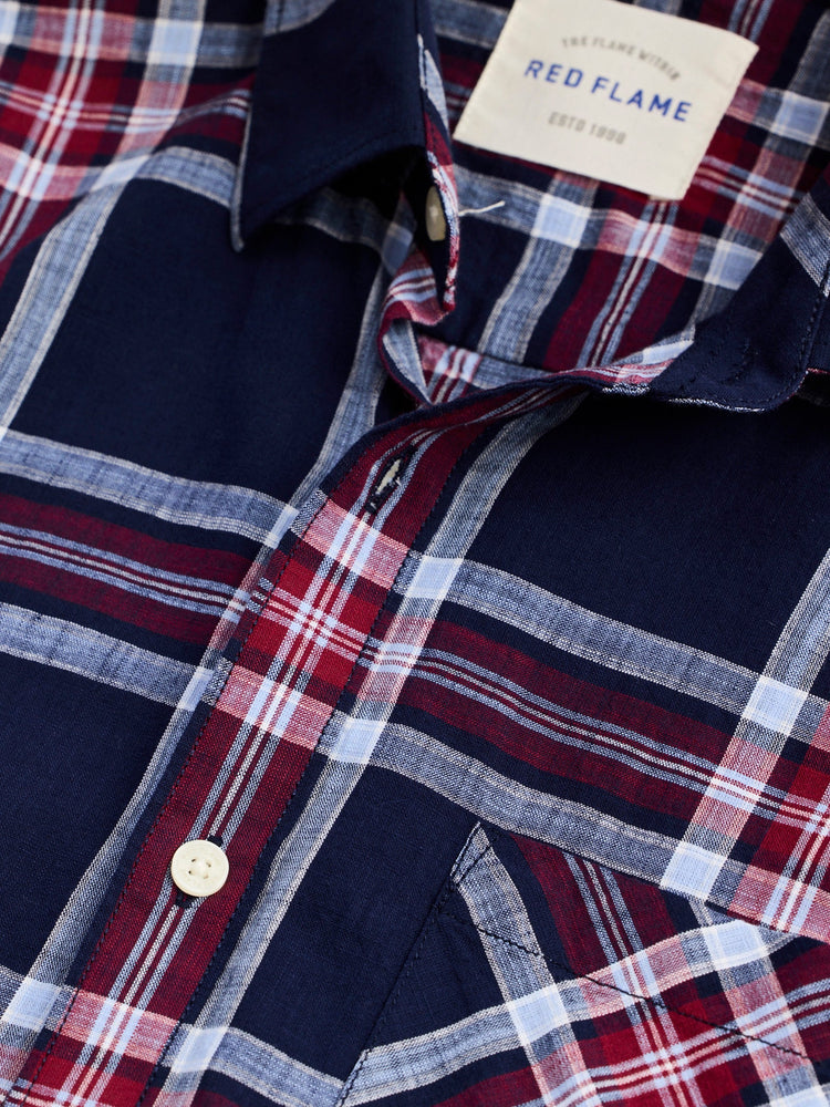 Navy Pure Cotton Checked Shirt