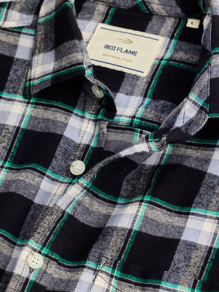 Black Brushed Cotton Checked Shirt