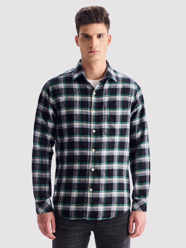 Black Brushed Cotton Checked Shirt