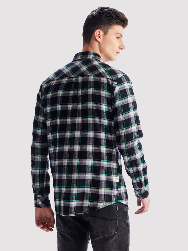 Black Brushed Cotton Checked Shirt