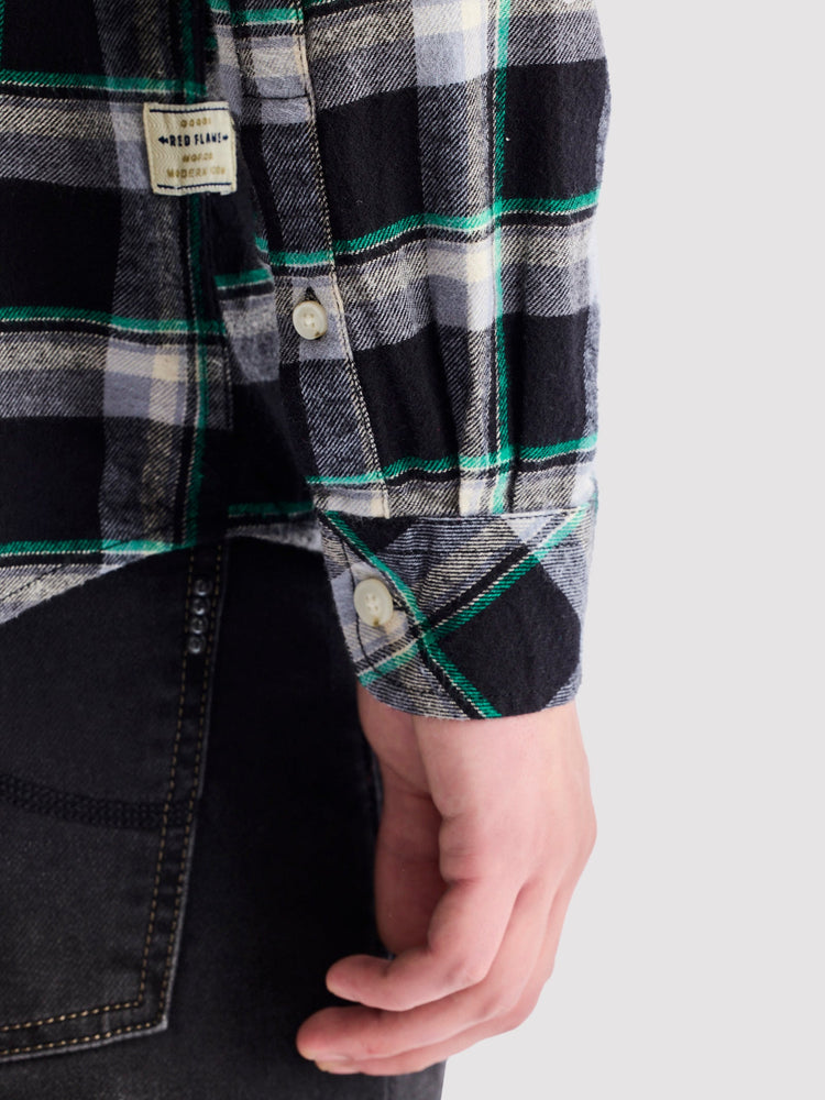 Black Brushed Cotton Checked Shirt