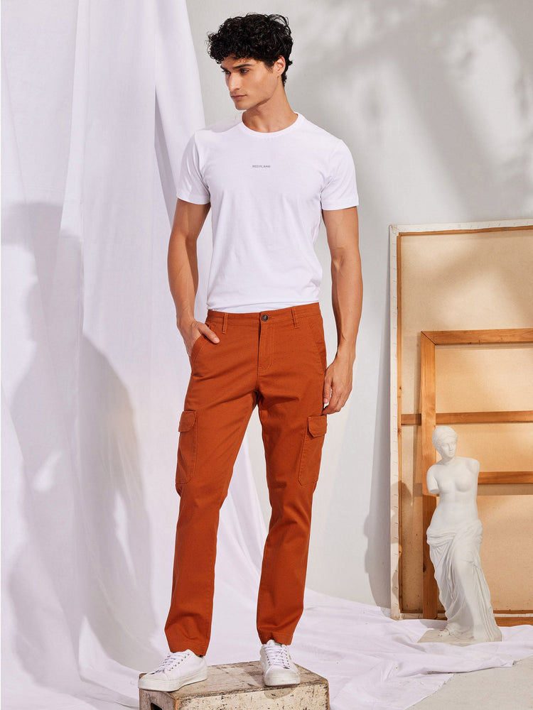 Orange Stretch Printed Cargo Trouser