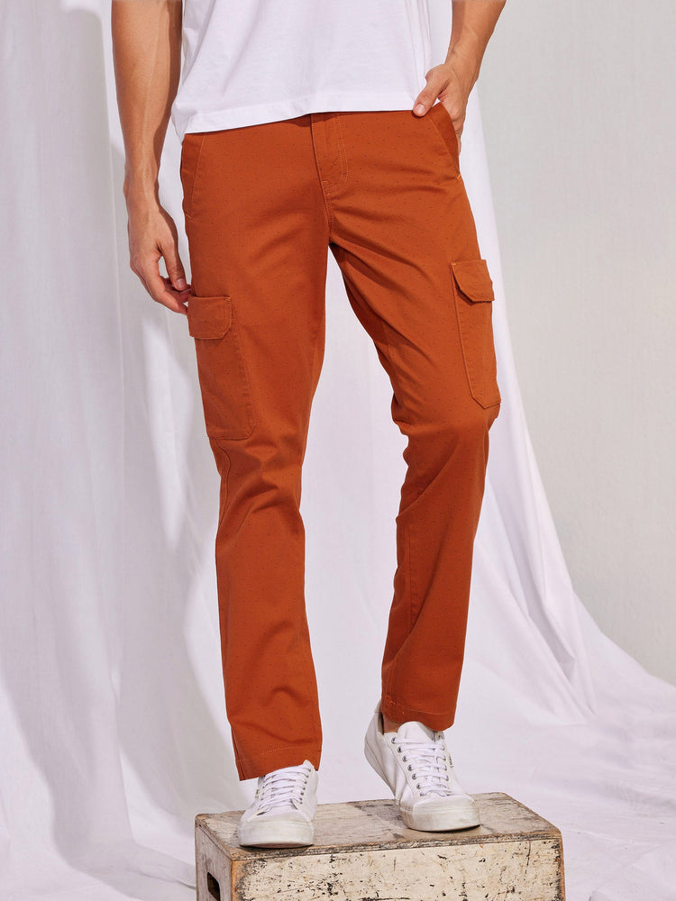 Orange Stretch Printed Cargo Trouser