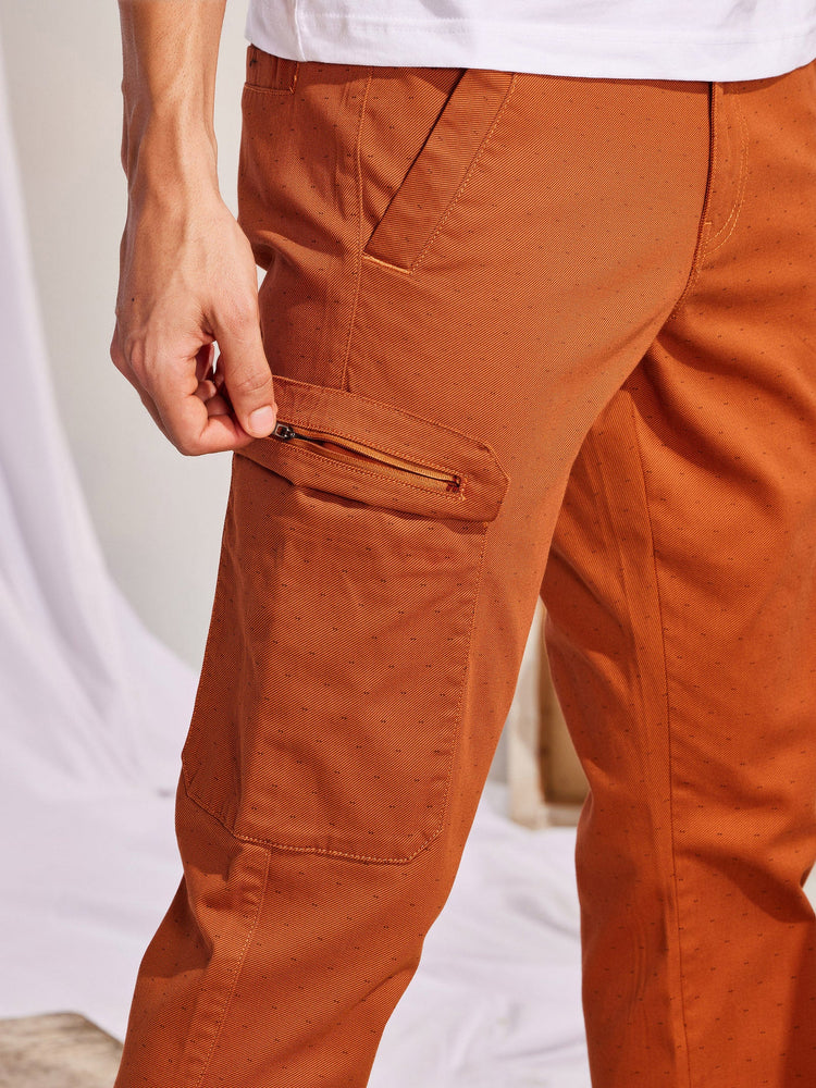 Orange Stretch Printed Cargo Trouser