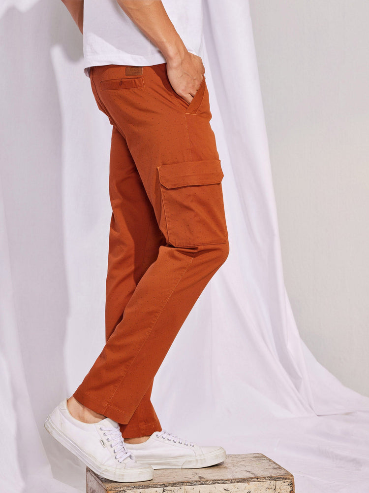 Orange Stretch Printed Cargo Trouser