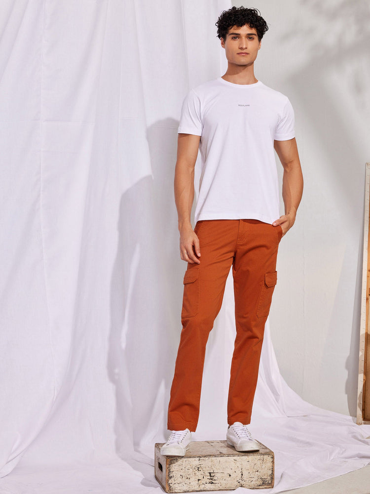 Orange Stretch Printed Cargo Trouser