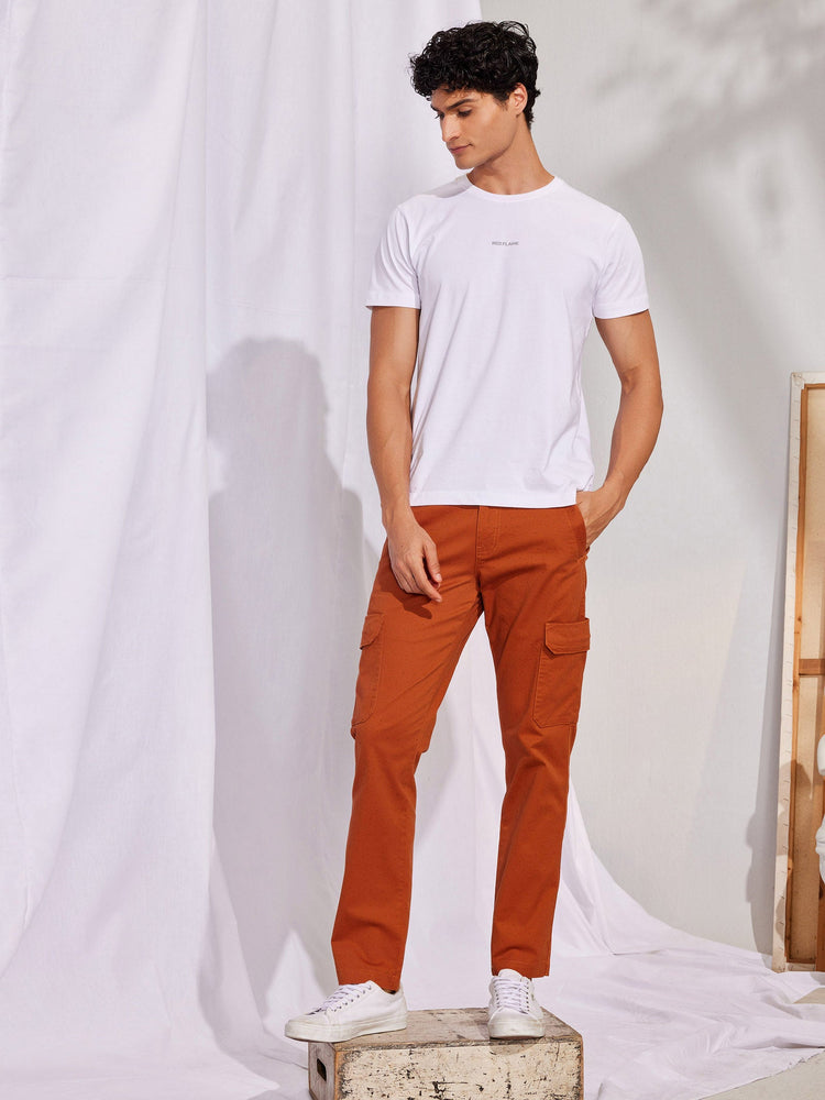 Orange Stretch Printed Cargo Trouser