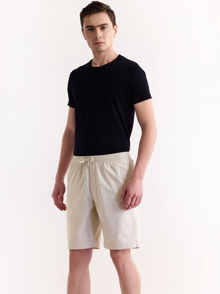 Cream Solid Stretch Short