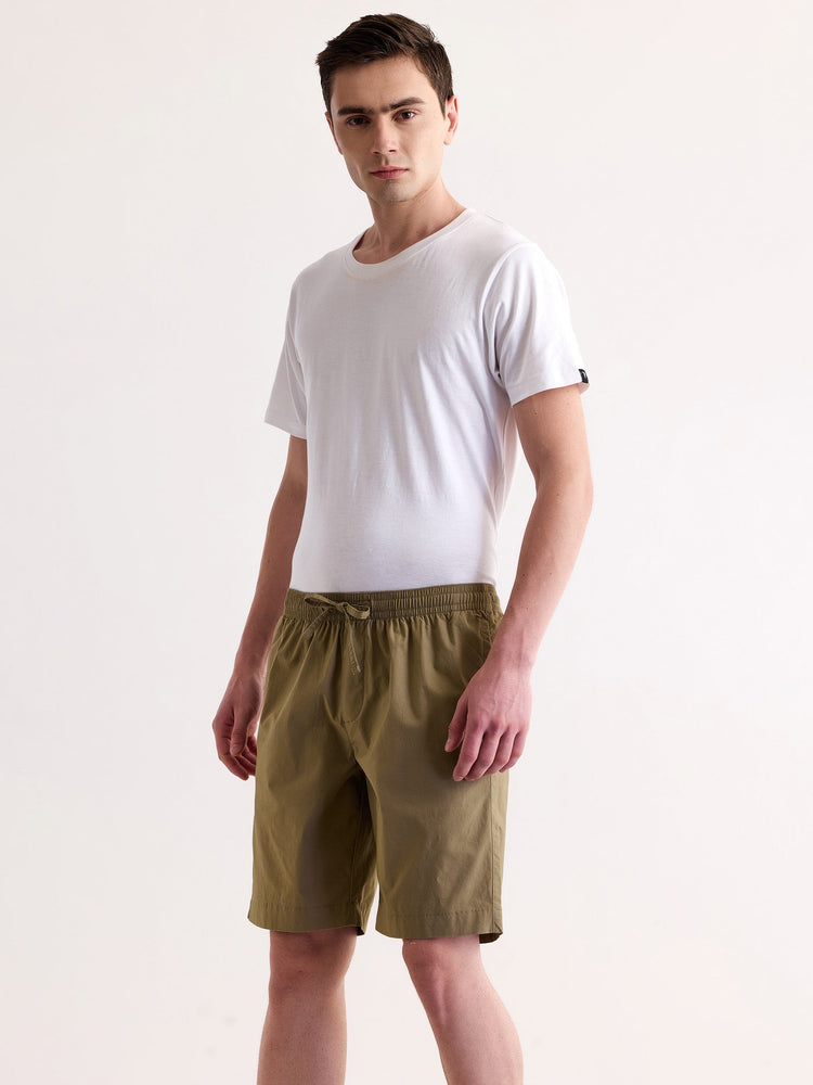 Khaki Solid Stretch Short