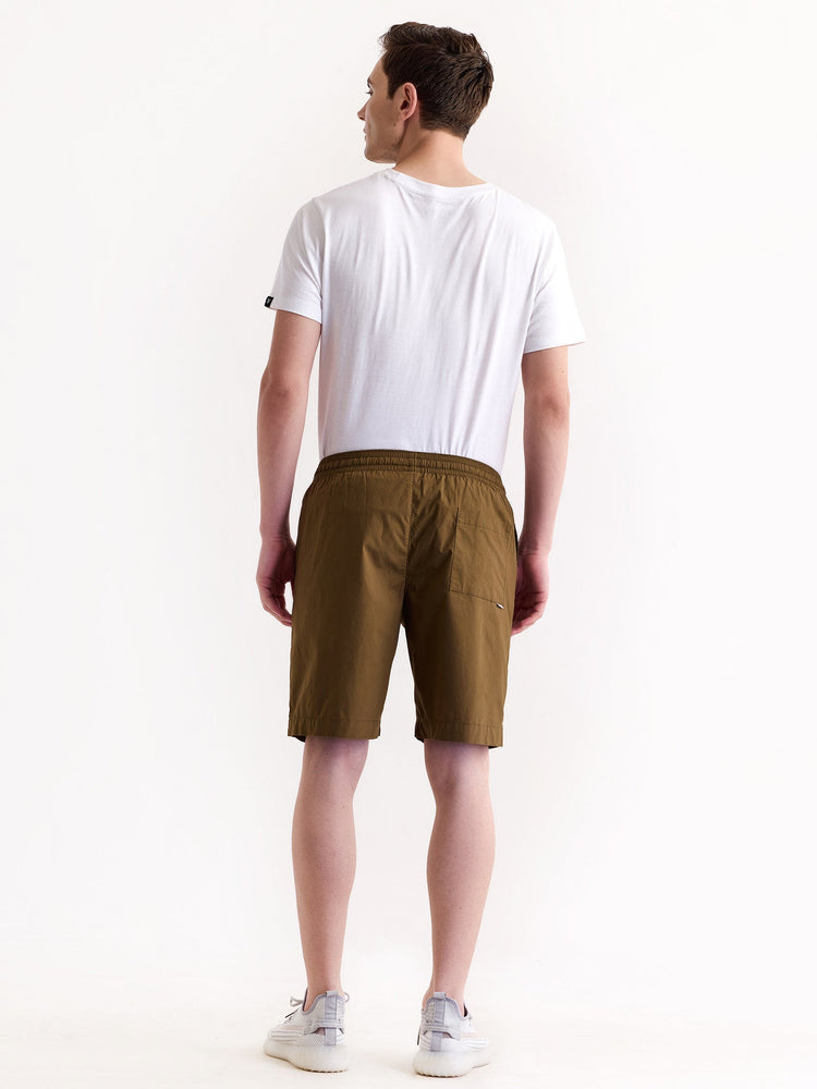 Khaki Solid Stretch Short