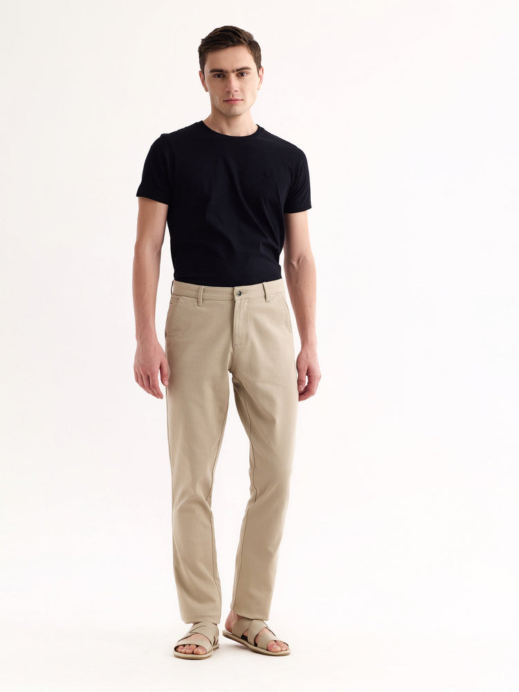 Cream Stretch Slim Fit Trouser