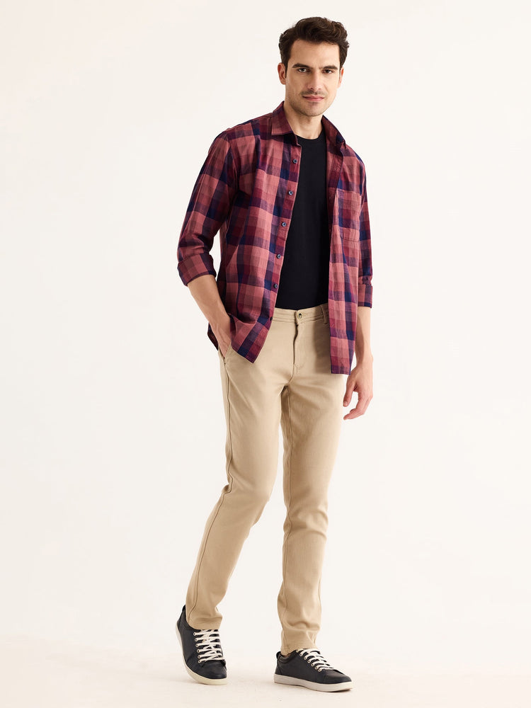 Cream Stretch Slim Fit Trouser