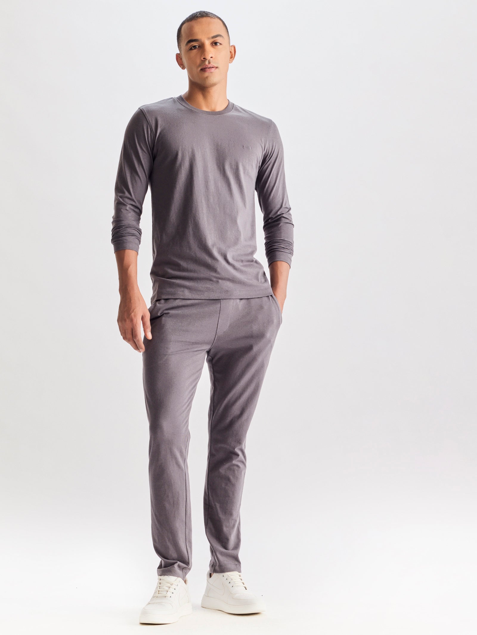 Grey Solid Pure Cotton Co-Ords