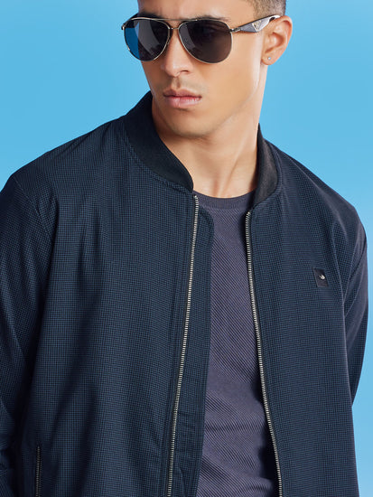 Navy Houndstooth Bomber Jacket