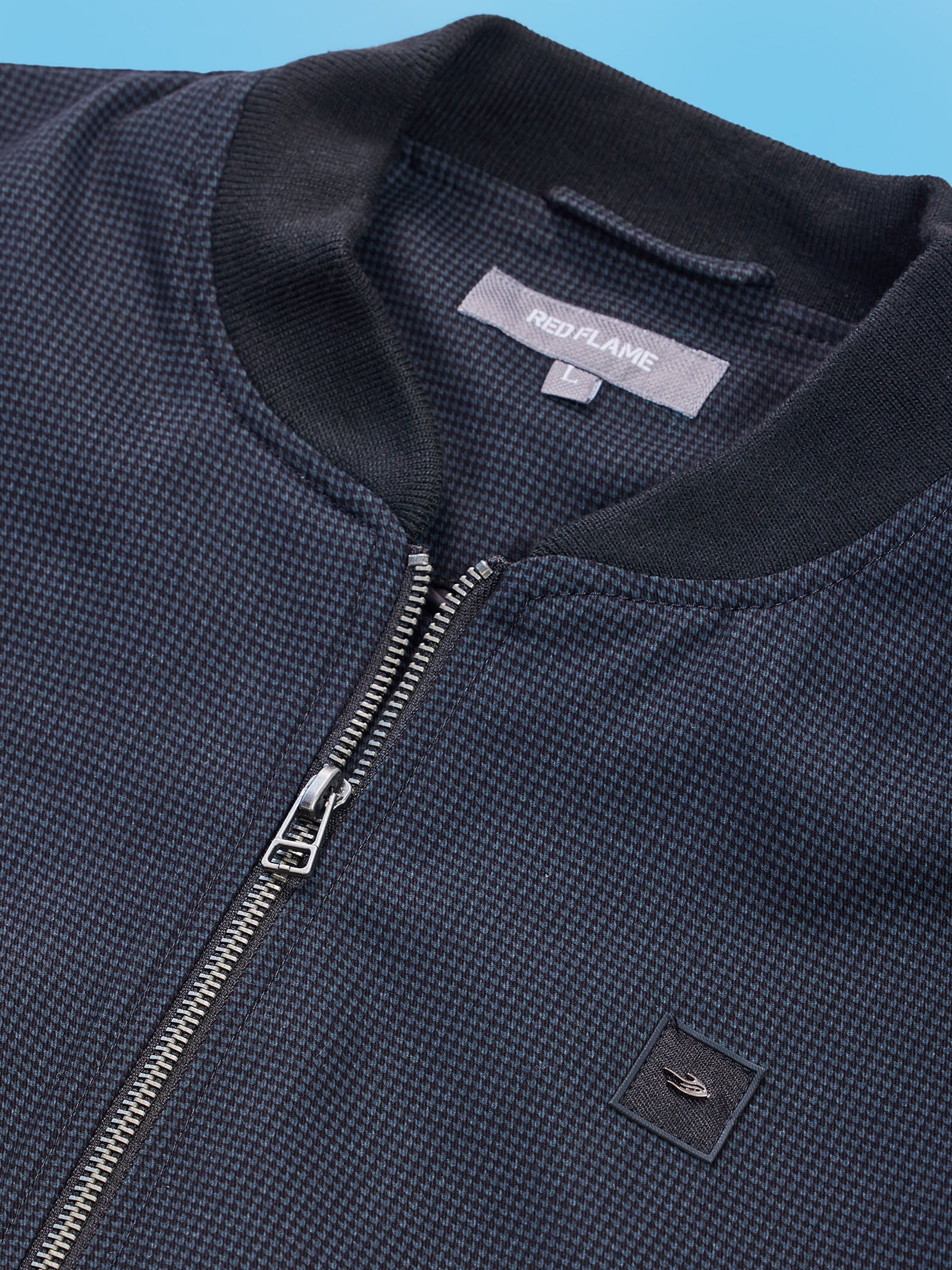 Navy Houndstooth Bomber Jacket