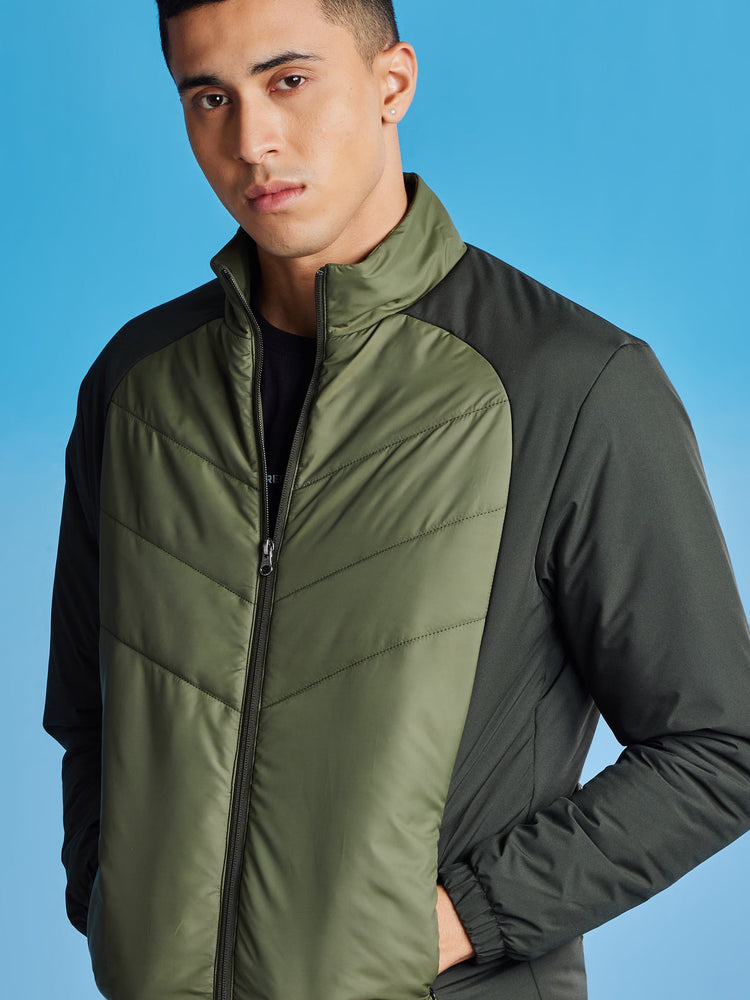 Green Colorblocked Quilted Jacket