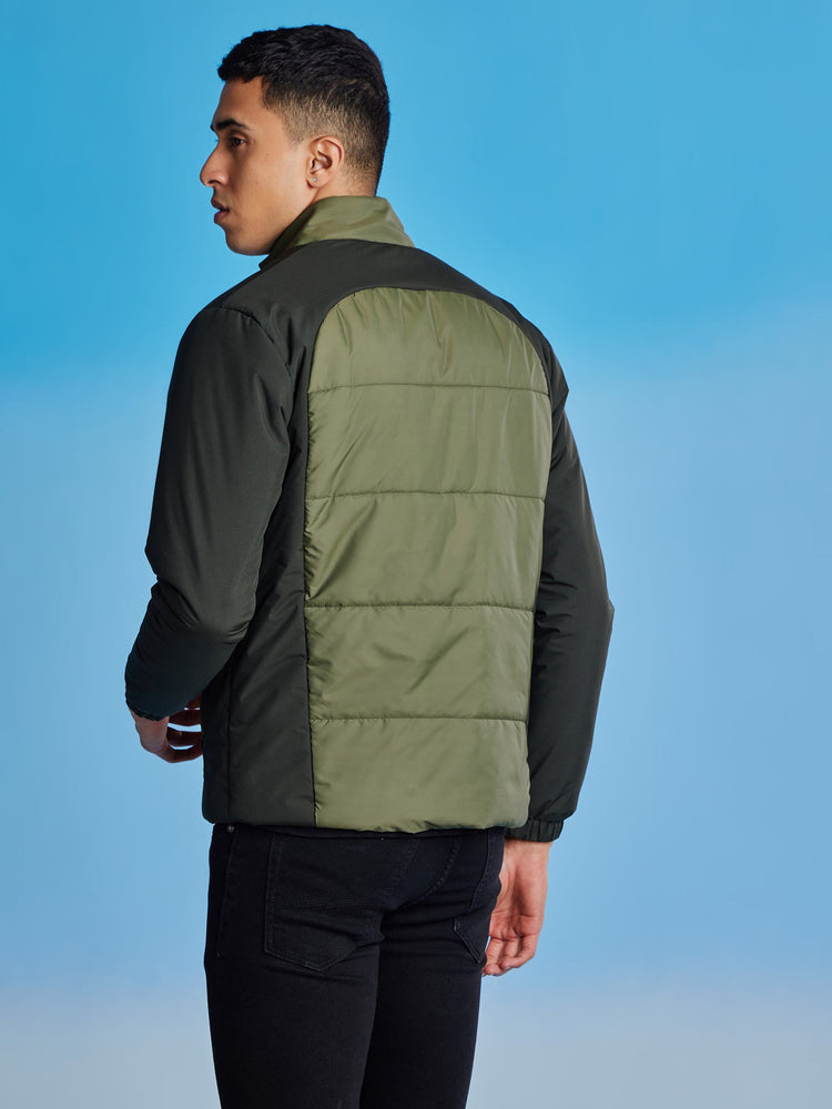Green Colorblocked Quilted Jacket