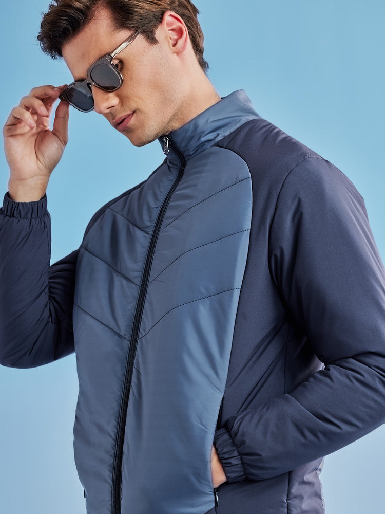 Navy Colorblocked Quilted Jacket