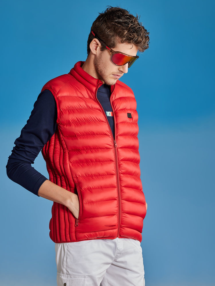 Red Sleeve Less Puffer Jacket