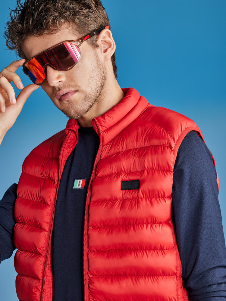 Red Sleeve Less Puffer Jacket