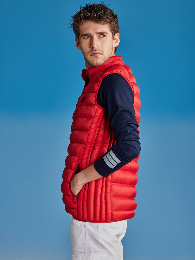 Red Sleeve Less Puffer Jacket