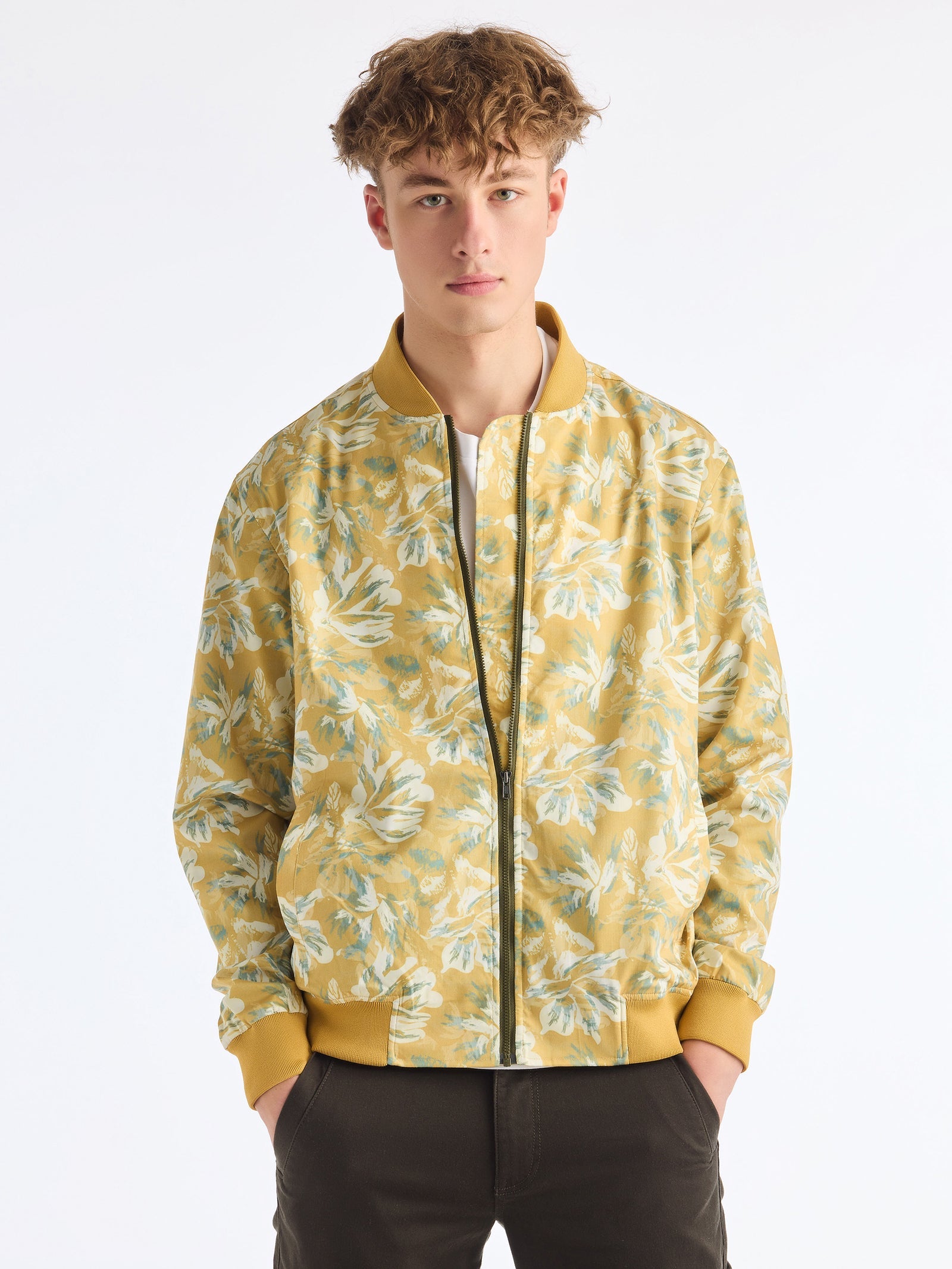 Yellow Digital Printed Bomber Jacket