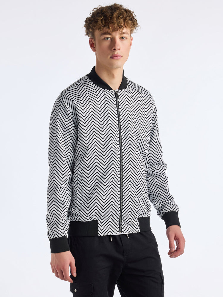 White Printed Bomber Jacket