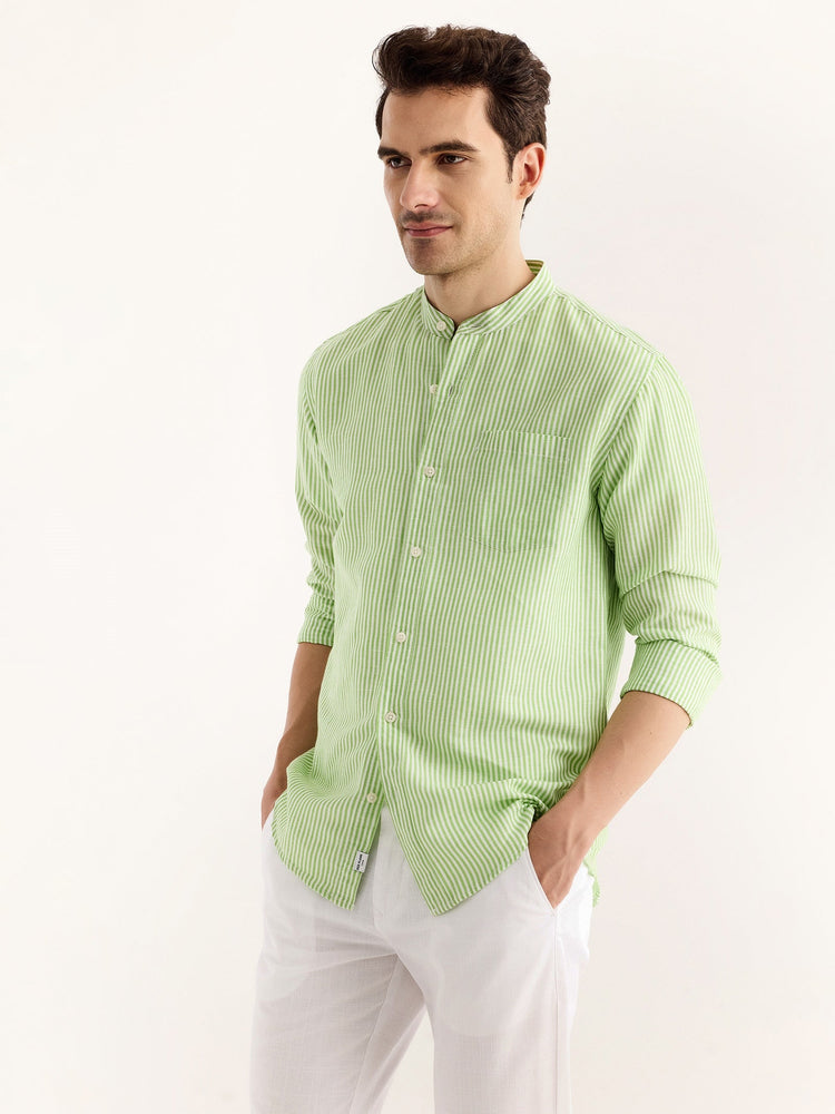 Green Striped Linen Shirt