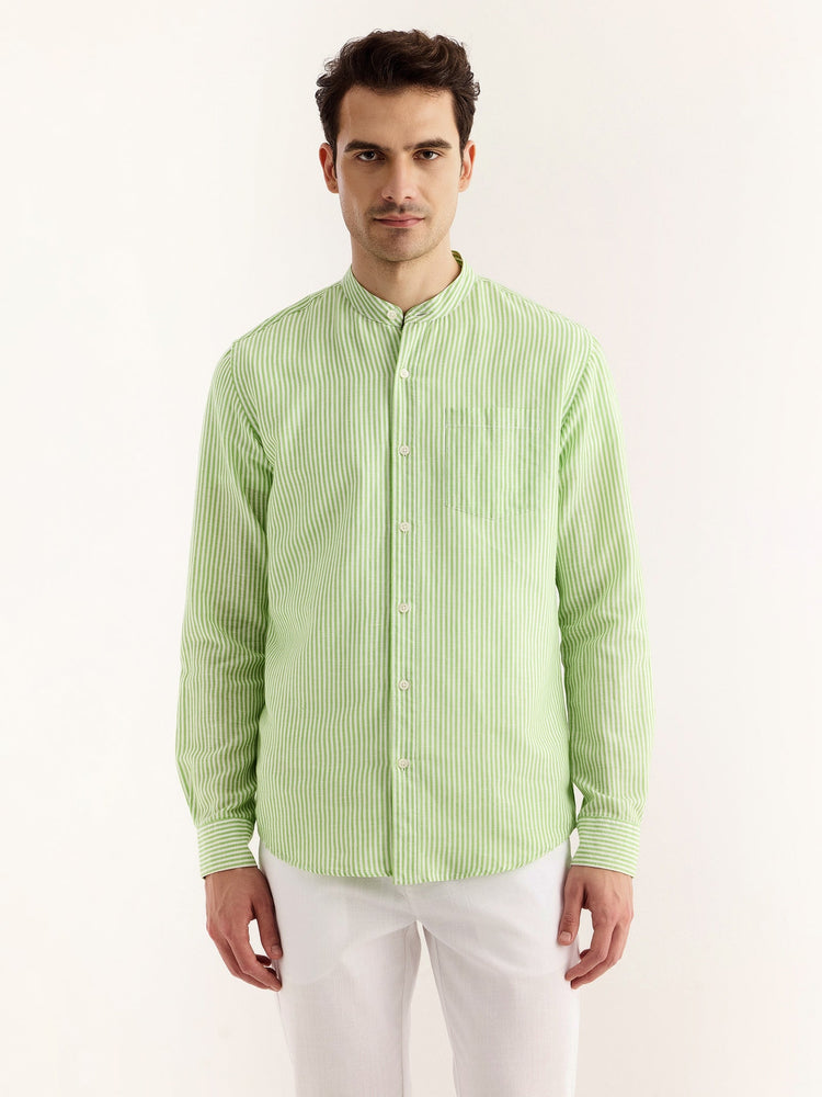 Green Striped Linen Shirt