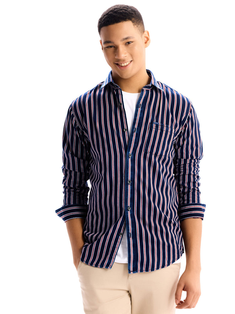 Dark Blue Casual Denim Shirt