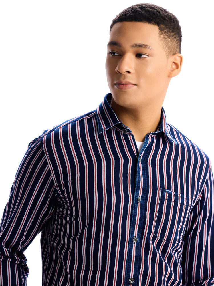 Dark Blue Casual Denim Shirt