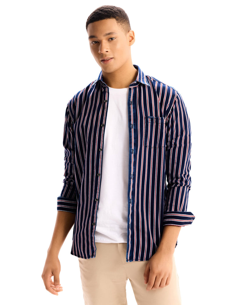 Dark Blue Casual Denim Shirt