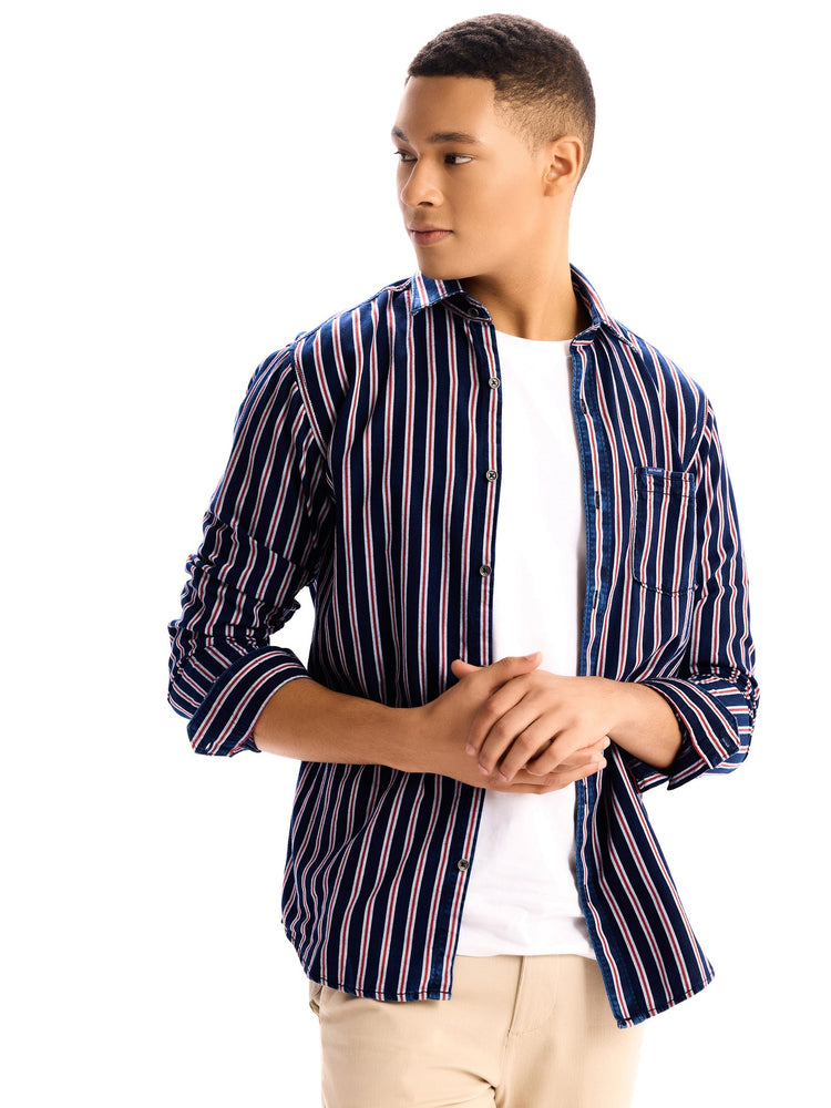 Dark Blue Casual Denim Shirt