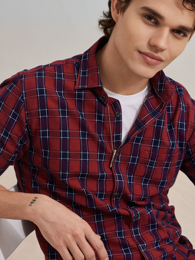 Red Checked Denim Shirt