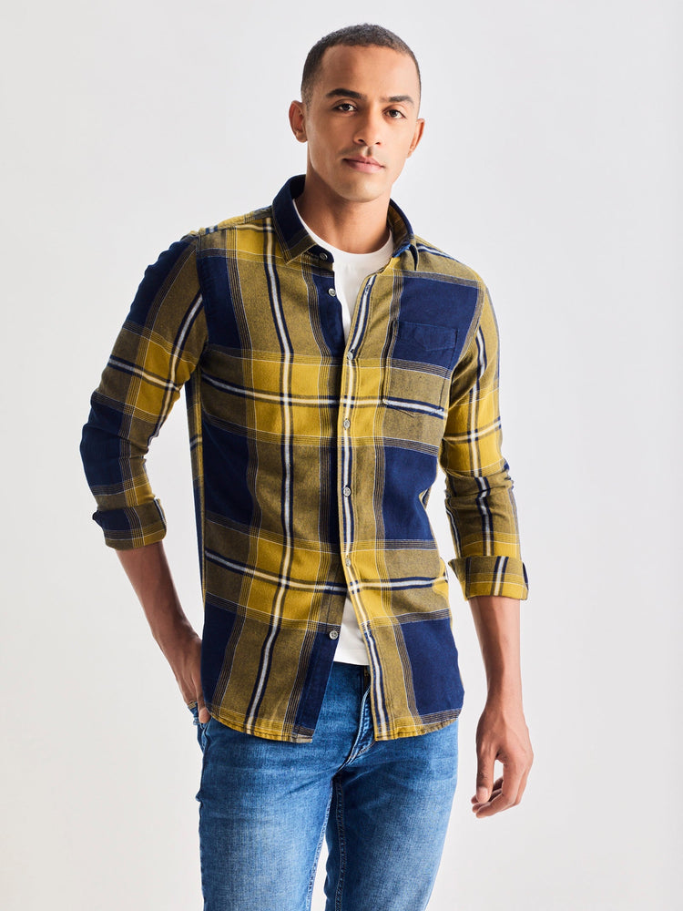 Olive Denim Checked Shirt