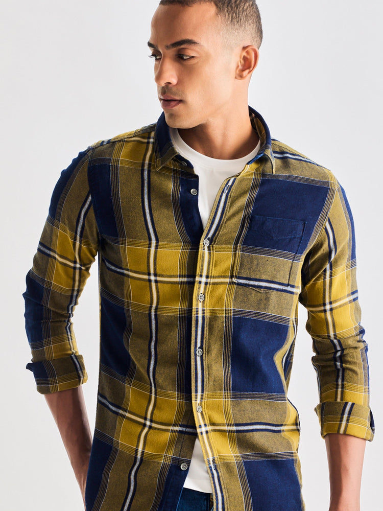 Olive Denim Checked Shirt