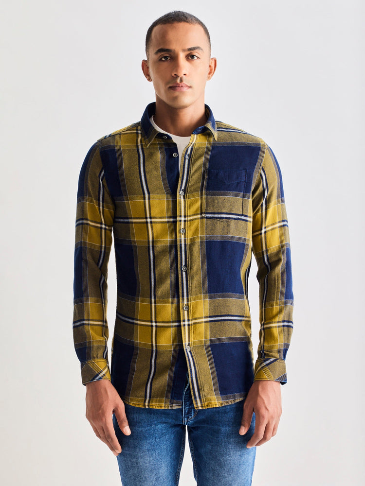 Olive Denim Checked Shirt