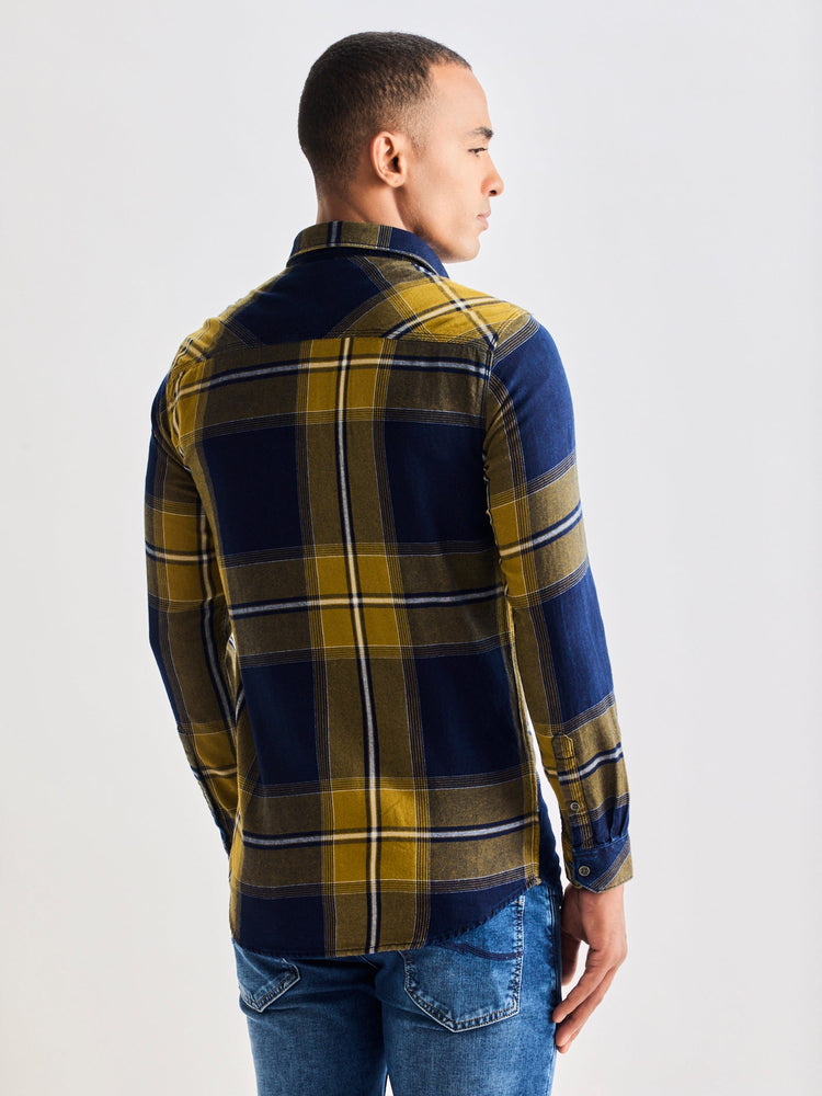 Olive Denim Checked Shirt